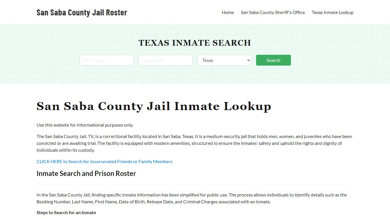 San Saba County Jail Roster Lookup, TX, Inmate Search