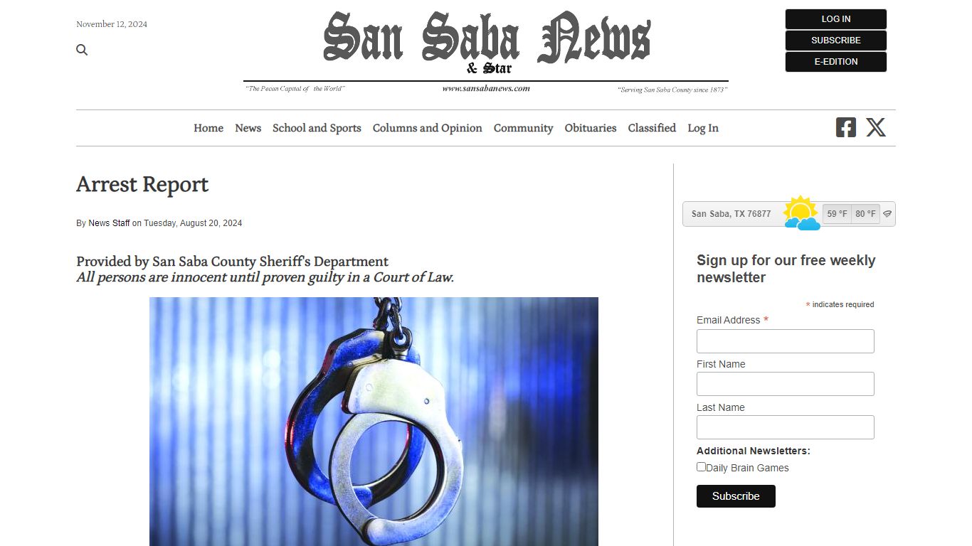 Arrest Report - San Saba News & Star